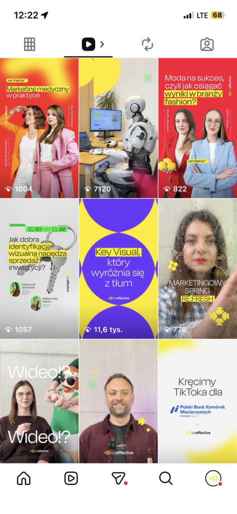 Podgląd zakładki Reels