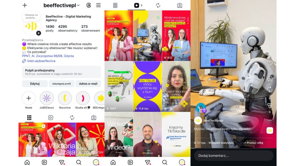 Feed na Instagramie, siatka rolek, przykładowa rolka